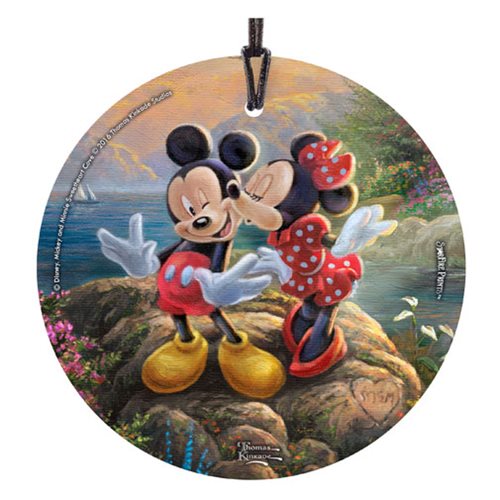 Mickey Mouse and Minnie Mouse Sweetheart Cove Thomas Kinkade StarFire Prints Hanging Glass Ornament